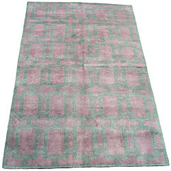 Indo Hand-knotted Purple/ Blue Wool Rug (5' x 8')