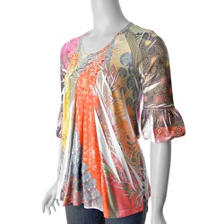 California Bloom Women's Lace-trim Sublimation Print Top