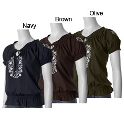Cute Options Junior's Floral Embroidered Peasant Top