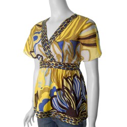 Funky People Women's Yellow V-neck Print Tunic Top