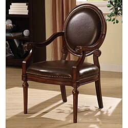 Roll Arm Bi-cast Leather Nailhead Accent Chair