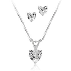 Icz Stonez Sterling Silver CZ Heart Solitaire Necklace/ Earring Set