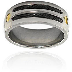 Men's Titanium Ring with Black Steel Cables