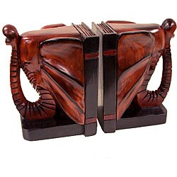 Cedar Hand-finished Elephant Head Bookends (Ghana)