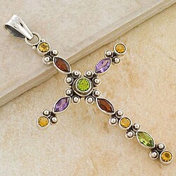 Silver Peridot/ Citrine/ Garnet/ Amethyst Cross Pendant (India)