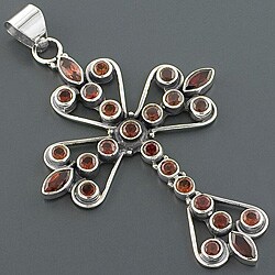 Silver Garnet Cross Pendant (India)