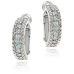 Glitzy Rocks Sterling Silver Blue Topaz and Diamond Accent Semi-hoop Earrings
