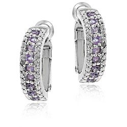 Glitzy Rocks Sterling Silver Amethyst and Diamond Accent Semi-hoop Earrings