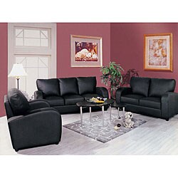 Contemporary Black Leather 3-piece Living Room Set