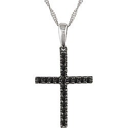 10k Gold 1/6ct TDW Black Diamond Cross Necklace