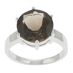 Sterling Silver Round Smokey Quartz Solitaire Ring