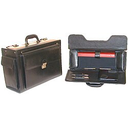 Bond Street Premium Black Leather Lockable Computer Catalog Case