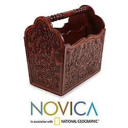 Leather 'Chocolate Tree' Magazine Rack (Peru)