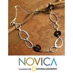 Silver Obsidian 'Primeval' Long Chain Necklace (Peru)