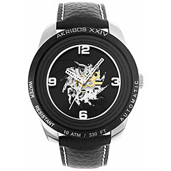 Akribos XXIV Men's 'Shutter' Automatic Skeleton Strap Watch
