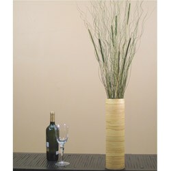 Natural Bamboo 20-inch Cylinder Vase and Basil Cattails