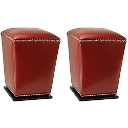 Mason Bicast Leather Red Ottomans (Set of 2)