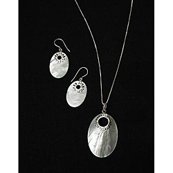 Silver Mother of Pearl Necklace and Earring Set (Indonesia)