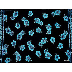 Hibiscus Plus Size Black/ Turquoise Sarong (Indonesia)
