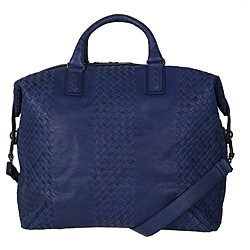 Bottega Veneta Vintage Intreciato Blue Leather Boston Bag