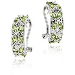 Glitzy Rocks Sterling Silver Peridot and Diamond Half Hoop Earrings