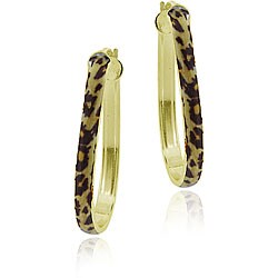 18k Gold over Sterling Silver Enamel Leopard Print Hoop Earrings