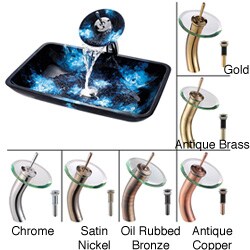 Kraus Boulder Opal Rectangular Sink and Waterfall Faucet