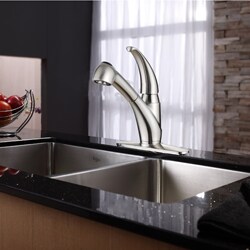 Kraus Stainless Steel Pull-out Kitchen Faucet with Cover Plate.