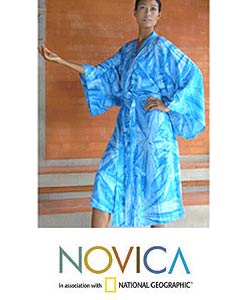 Women's 'Blue Radiance' Batik Robe (INDONESIA)