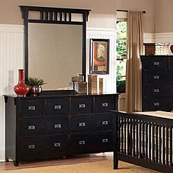 Mission Valley Distressed Black Dresser and Mirror Set