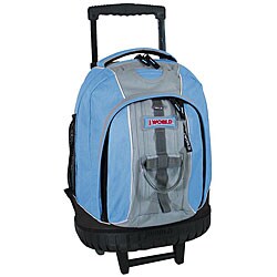 J World 17-inch Sky Blue Rolling Backpack with Lightening Wheels