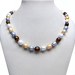 DaVonna Sterling Silver Multi-colored Freshwater Pearl Necklace (10-11 mm)
