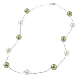 New York Pearls 10k White Gold Green and White Pearl Necklace (6-7 mm)