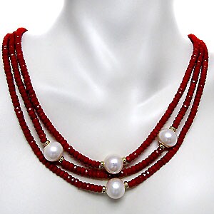 14k Yellow Gold Coral and FW Pearl Necklace (11-12 mm)