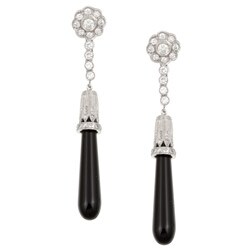 Platinum Onyx and 1ct TDW Diamond Estate Earrings (K, VS2)