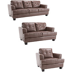 Rialto Premium Brown Leather Sofa, Loveseat, and Chair Set