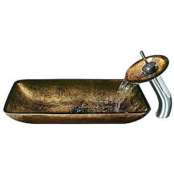 Vigo Rectangular Atlantis Glass Vessel Sink w/Matching Faucet and Pop-up Drain