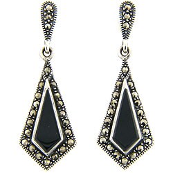 Sterling Silver Marcasite/ Black Onyx Drop Earrings