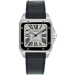 Cartier Men's Santos Black Leather Strap Watch