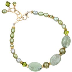 Charming Life 14k Goldfill Spring Green Kyanite/ Pearl Bracelet