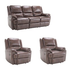 Marco Brown Reclining Leather Sofa and Two Reclining Chairs