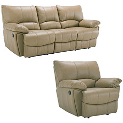 Oakley Tan Reclining Leather Sofa and Reclining Leather Chair