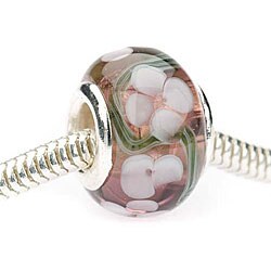 Glass Lampwork European-style 14-mm Amethyst Flower Charm Beads (Set of 2)