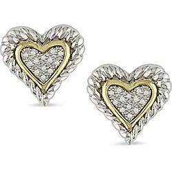 10k Gold/ Silver 1/10ct TDW Diamond Heart Earrings (H-I, I3)