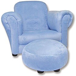 Trend Lab Blue Velour Stuffed Chair and Ottoman Set