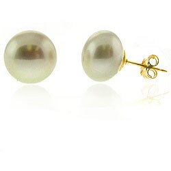 DaVonna 14k Gold Freshwater Pearl Stud Earrings (10-11 mm)