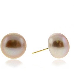 14k Gold Pink Freshwater Pearl Stud Earrings (10-11 mm)