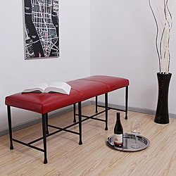 Antique Steel/ Burnt Red Leather Bench.