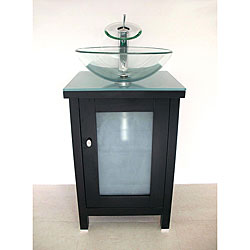 Modern Solid Wood Cabinet/ Round Glass Sink Bathroom Vanity