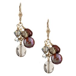 Charming Life 14k Goldfill Bronze Pearl/ Smokey Quartz Earrings (9 mm)